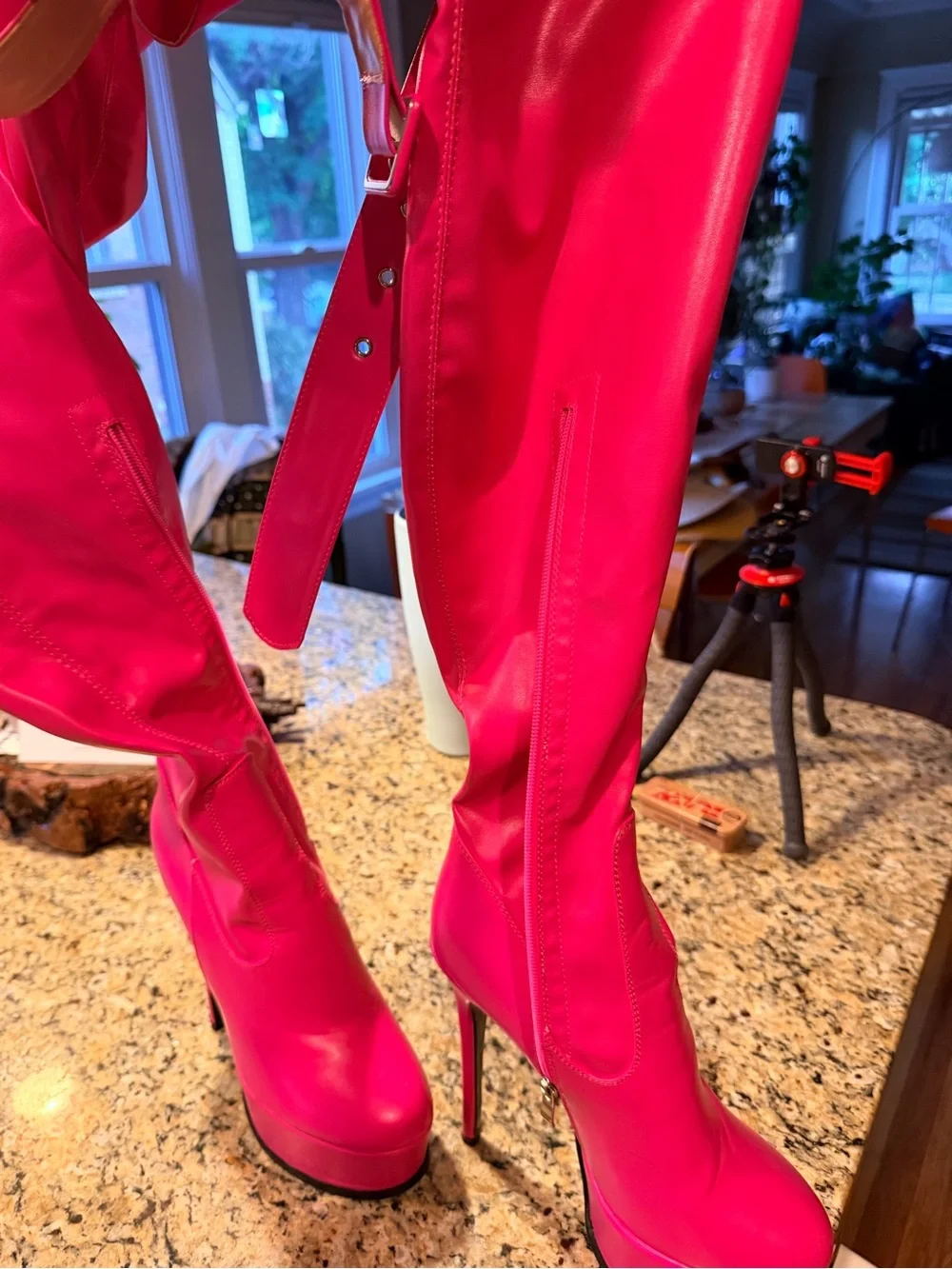 Women's Hot Pink Over-the-Knee Platform Stiletto Boots w Chaps